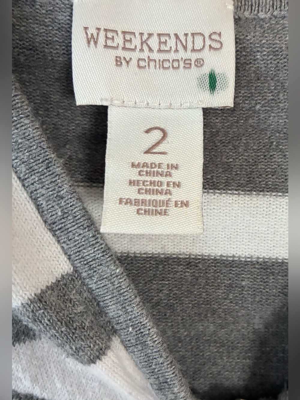 Chico’s Weekends Hooded Sweater, Sz. 2/L, Gray/White Striped, Full Zip - Picture 3 of 8